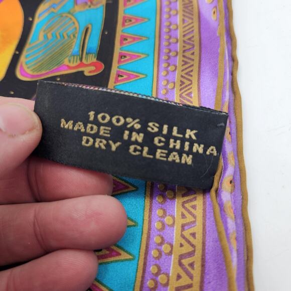 Laurel Burch Scarf Womens One Size Black Multicolor Silk Cats Oblong Whimsical - Picture 4 of 7